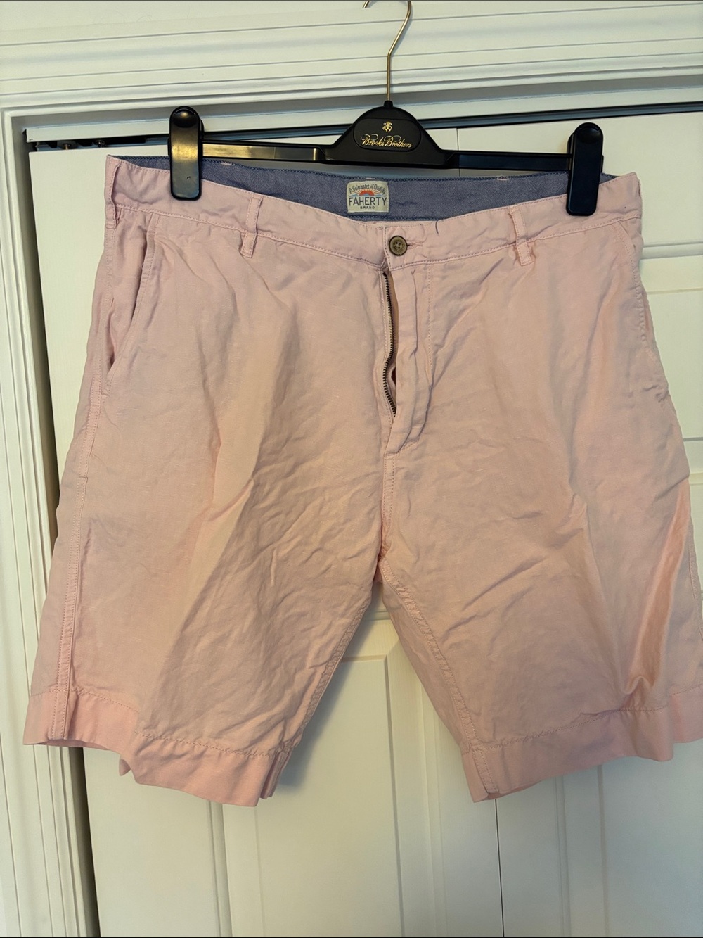 Faherty Soft Pink Flat-Front Cotton Shorts